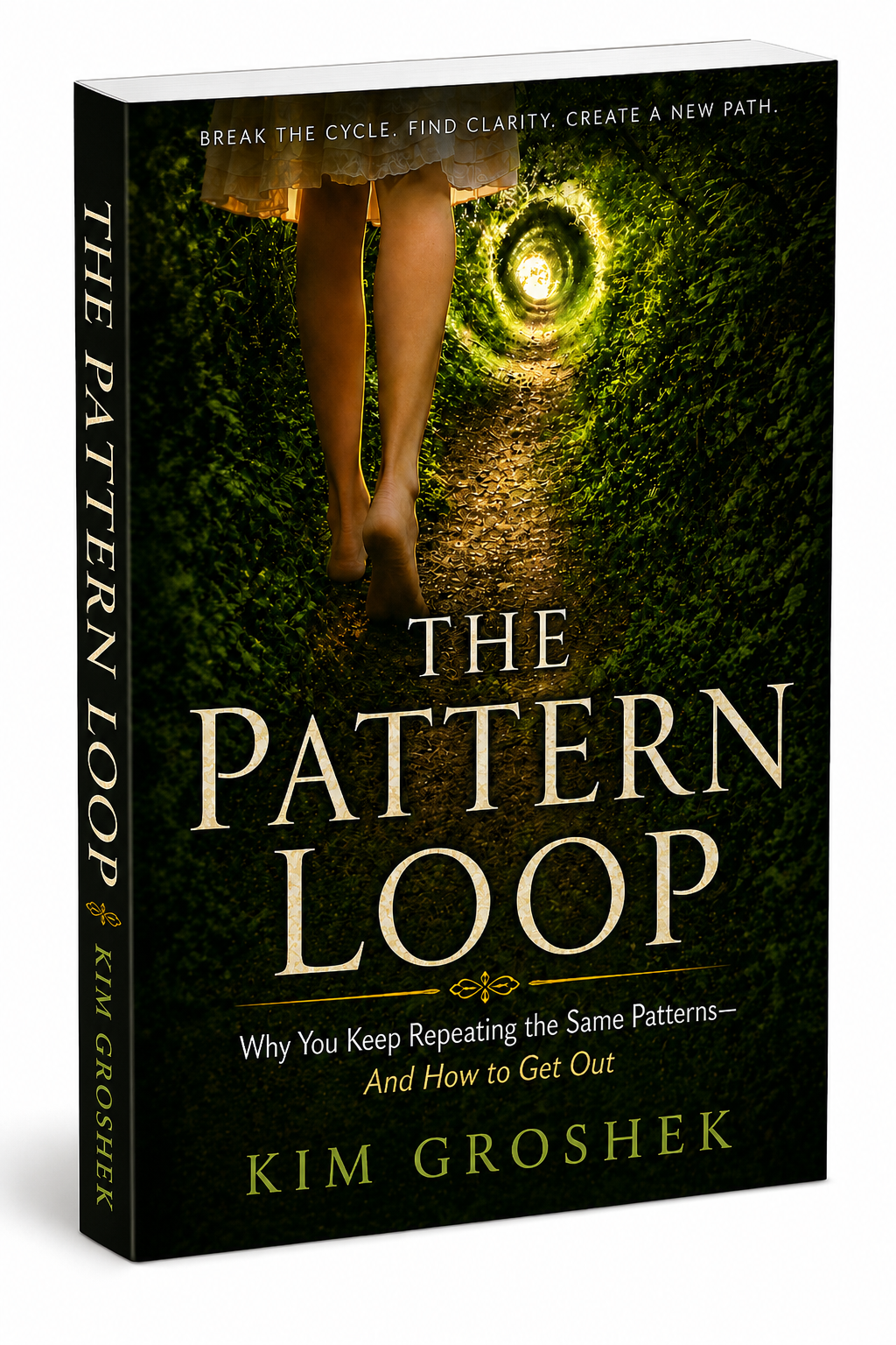 The Pattern Loop by Kim Groshek displayed upright on a modern bookshelf