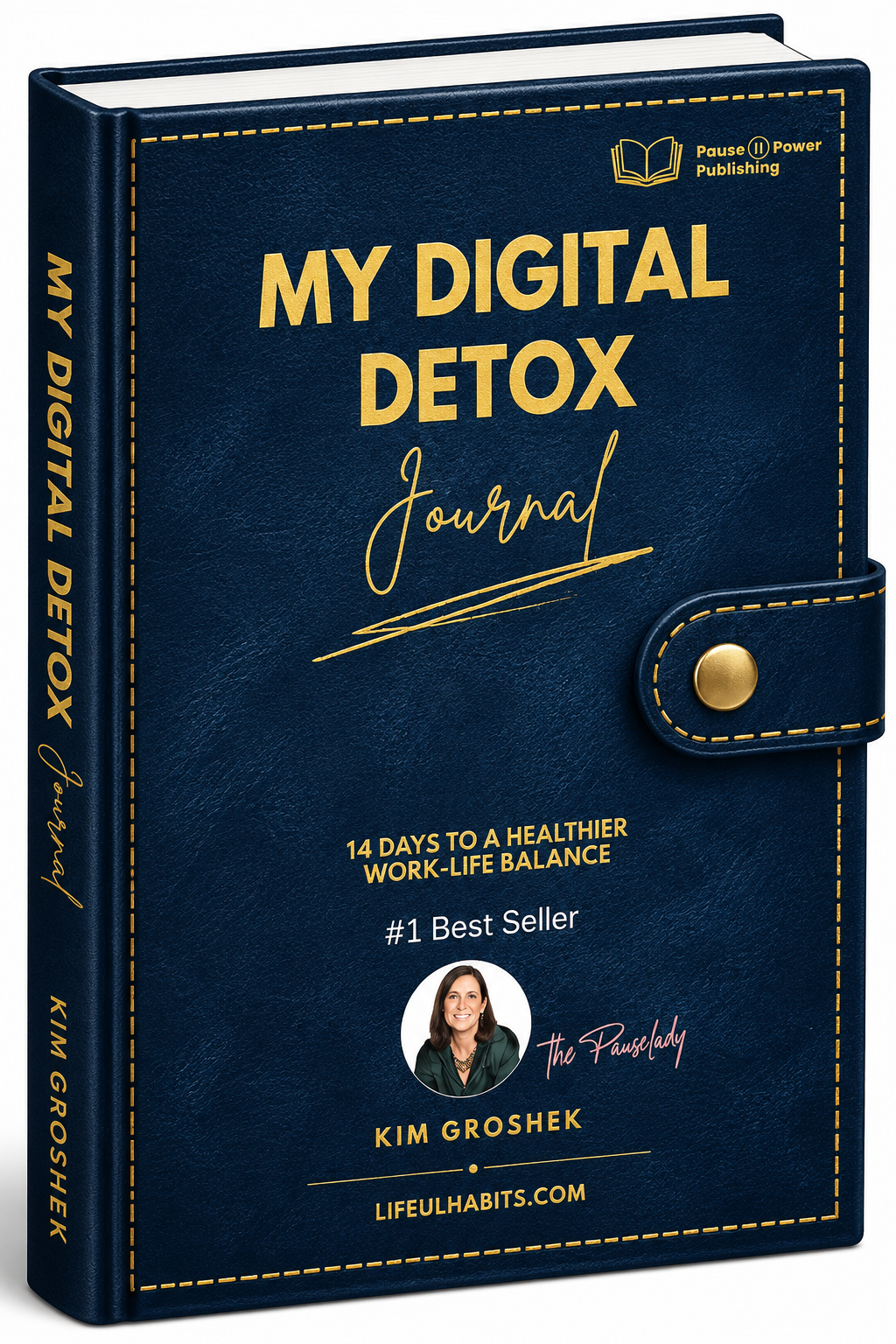 Digital Detox Challenge Journal by Kim Groshek displayed upright on a modern bookshelf