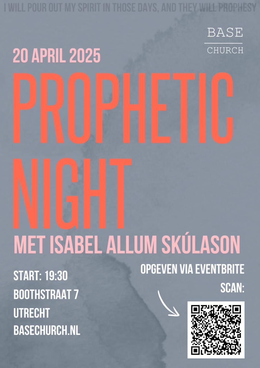 Profetic night flyer met Isabel Allum