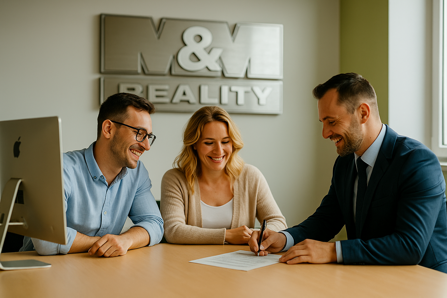 Podpis smlouvy s klienty v kanceláři M&M Reality Prostějov