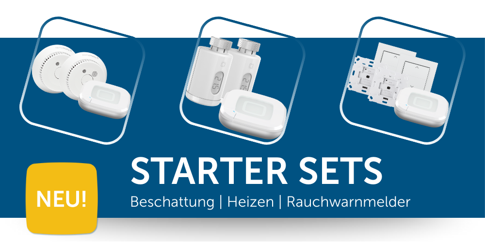 Abbildung vom 3 neuen Starter Sets nebeneinander mit blauen Hintergrund