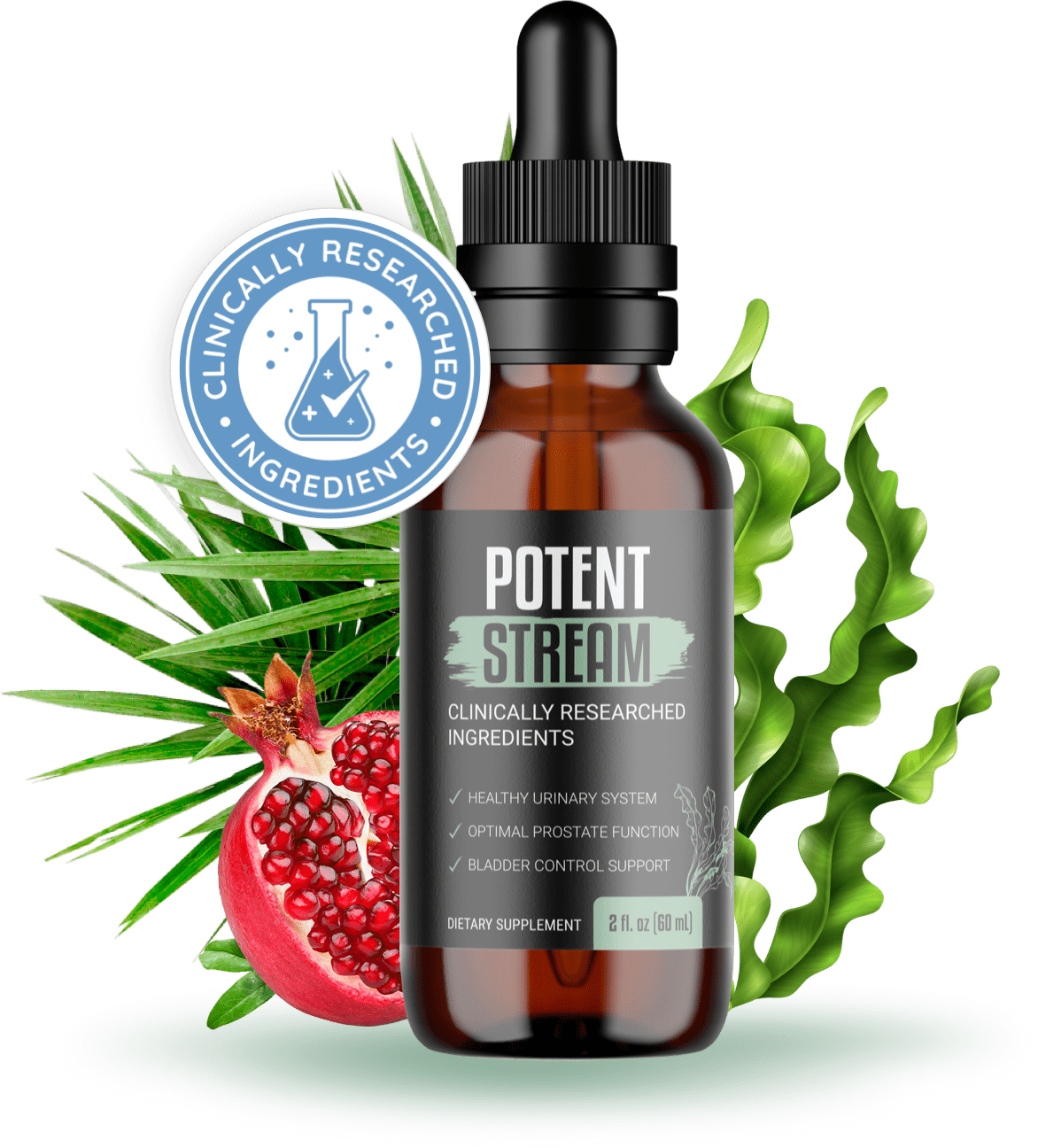 PotentStream 1 bottle and clinically researched ingredients sticker