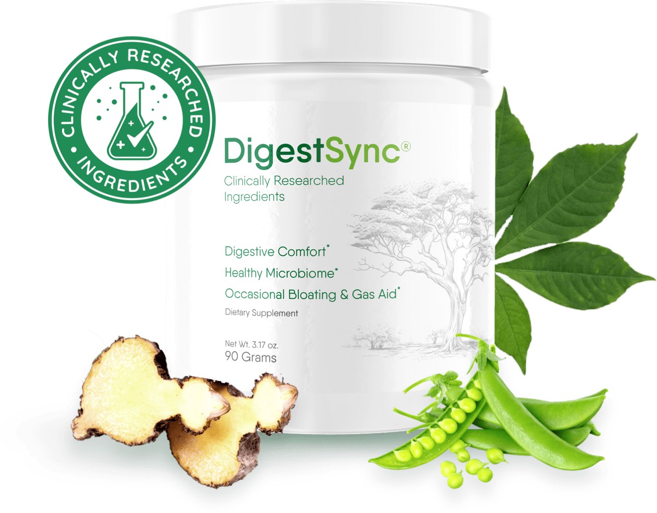 DigestSync24 1 jar and clinically researched ingredients sticker