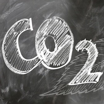 CO2 written on a black board in white chaulk