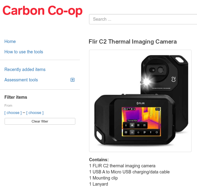 A screenshot of a thermal imaging camera in our tool library