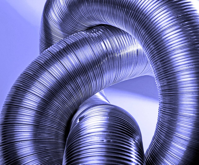A photo of some twisted and tangled ventilation ducting