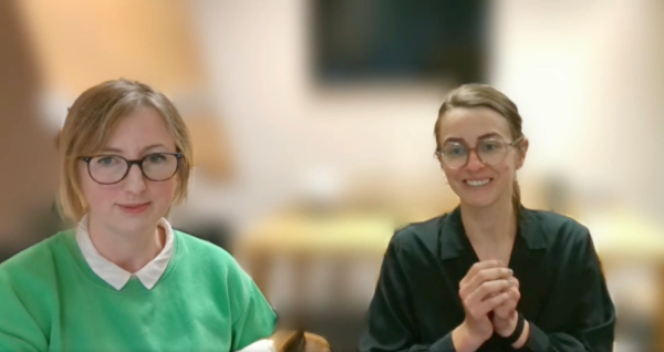 A screenshot from the 'Ways of Working' webinar with two women against a blurred out background.