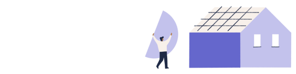 An illustration of a person carrying a semi-circle towards a house with solar panel on the roof