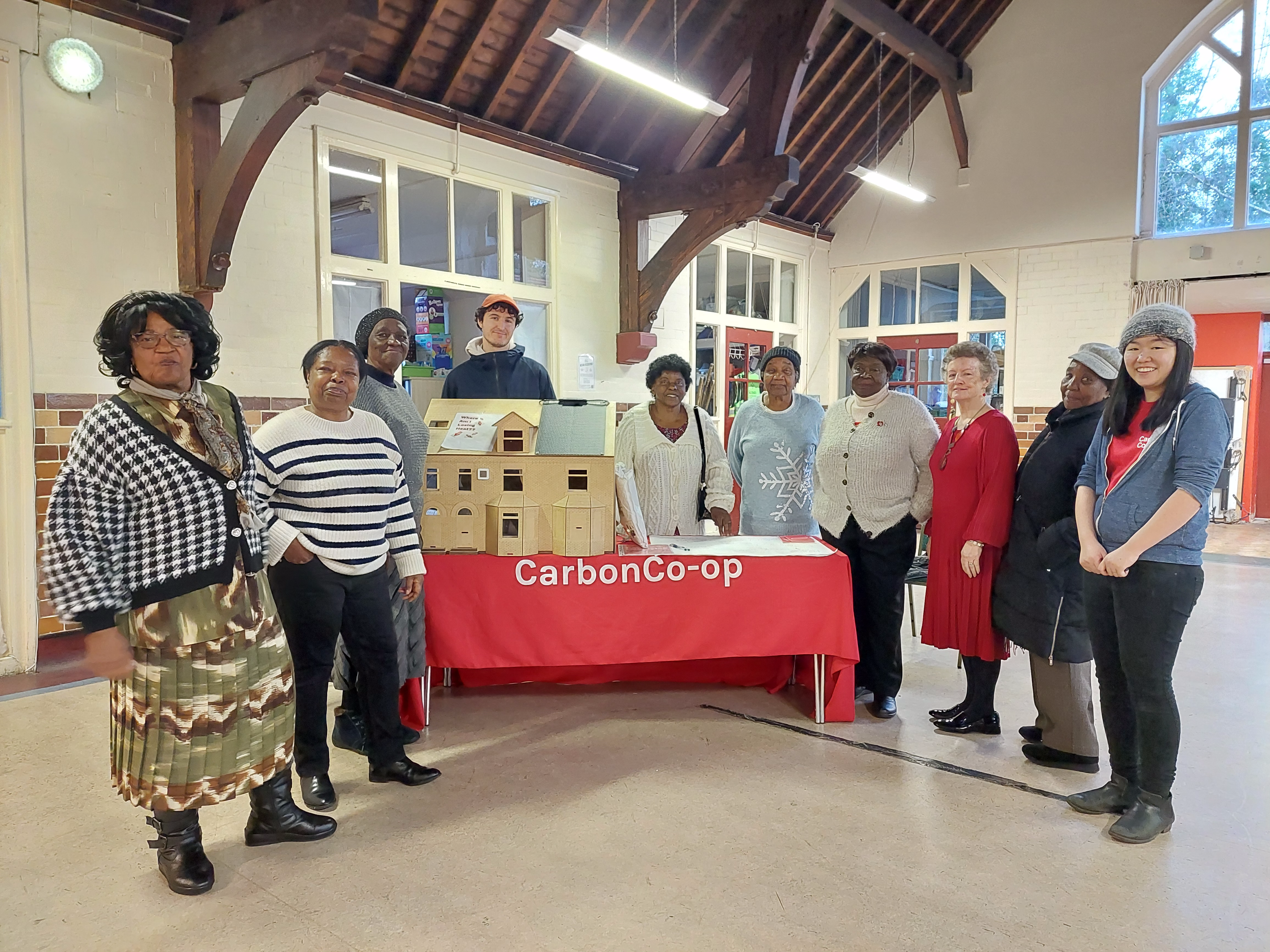 A photo of people taking part in a Carbon Co-op workshop at Hebden Bridget Town Hall.