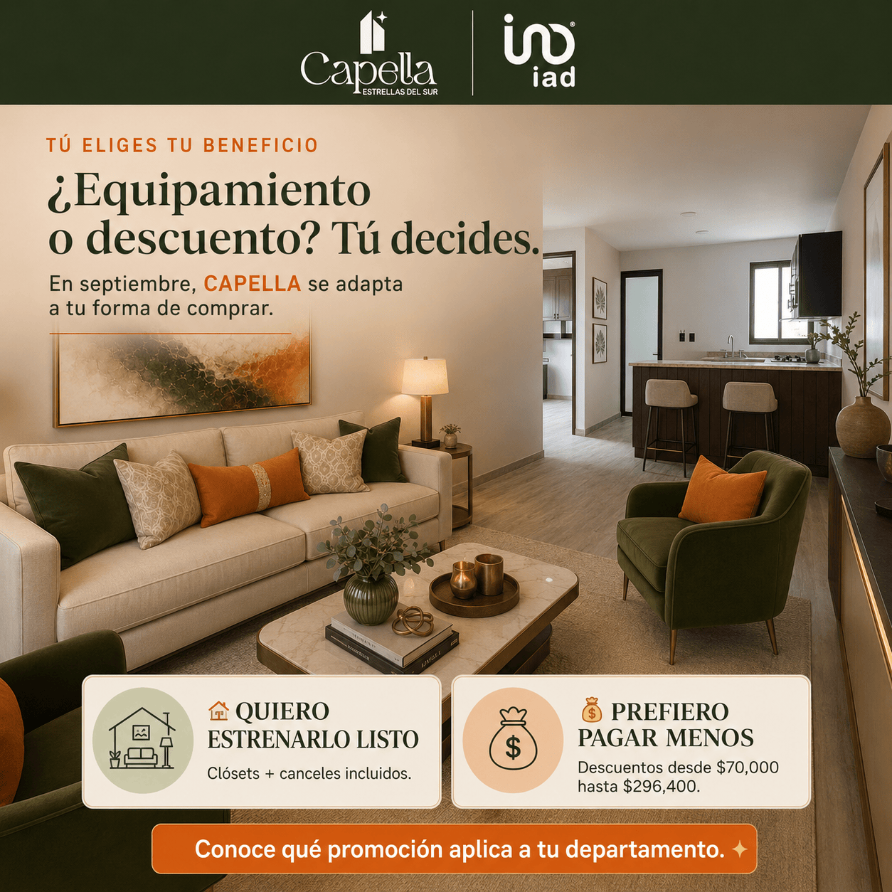 Departamento equipado con clósets y canceles en Torre Capella, Estrella del Sur, Puebla