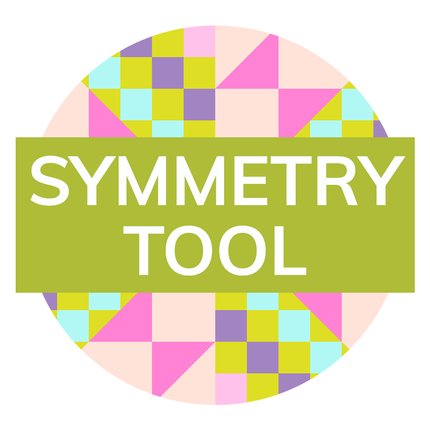 A photo of a quilt block with the text “Symmetry Tool“