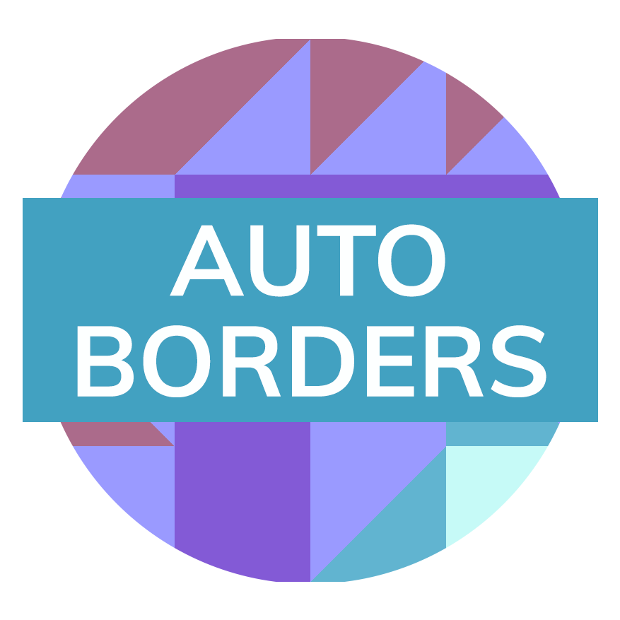 A photo of a quilt block with the text “Auto Borders“