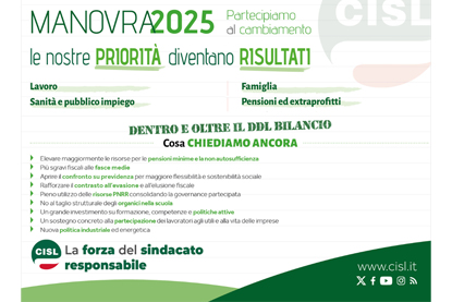 Manovra 2025: Partecipiamo al cambiamento, le nostre priorità diventano risultati