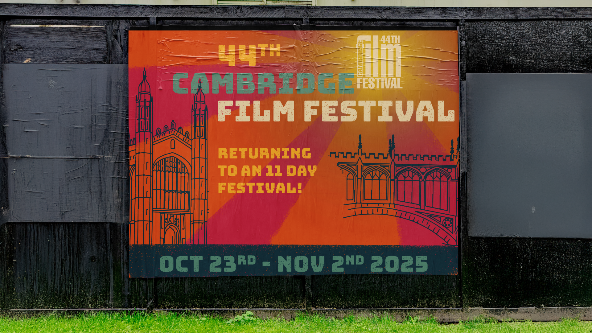 the 44th Cambridge Film Festival poster against a black wall