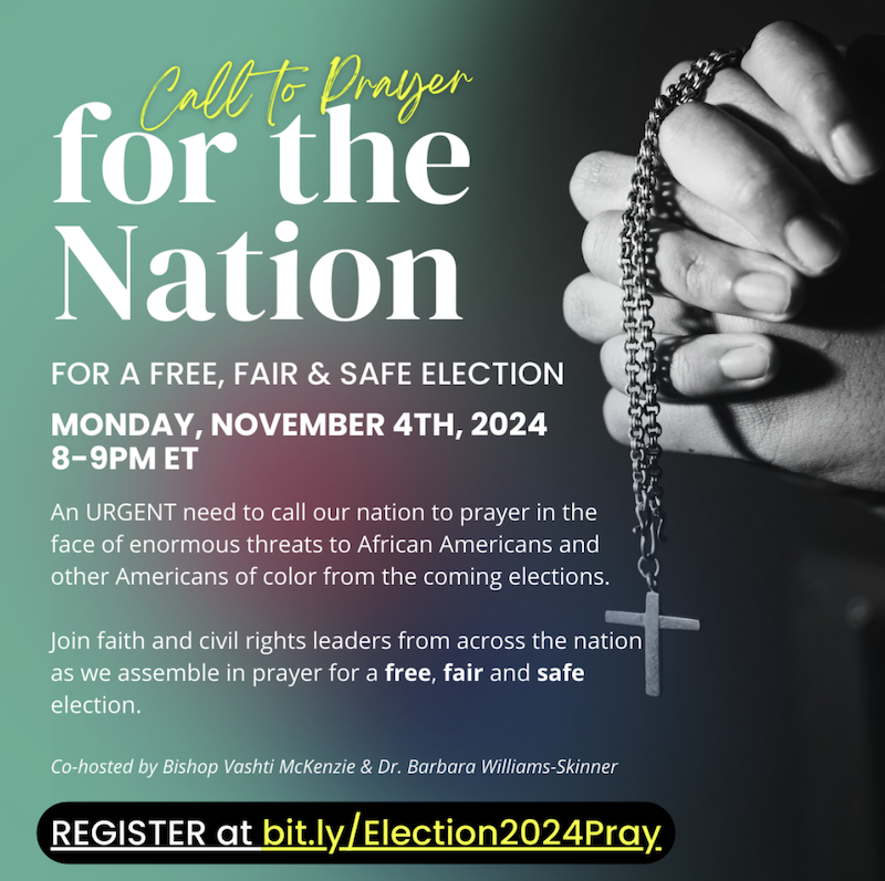 Join NCC and Faiths United to Save Democracy TODAY, Nov. 4, at 8 p.m. ET, for a time of prayer for a free, fair, and safe election.