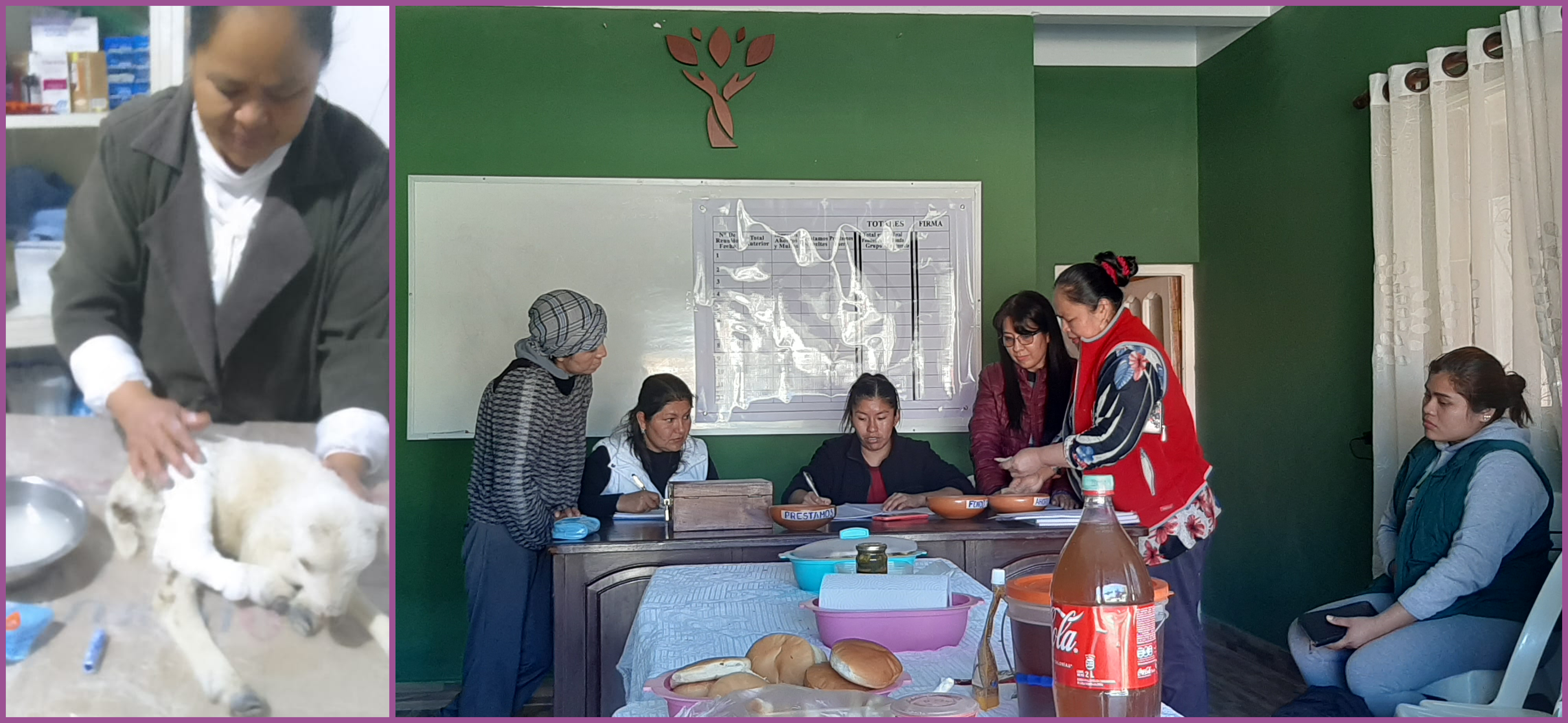 Claudia at work and with her Savings Group