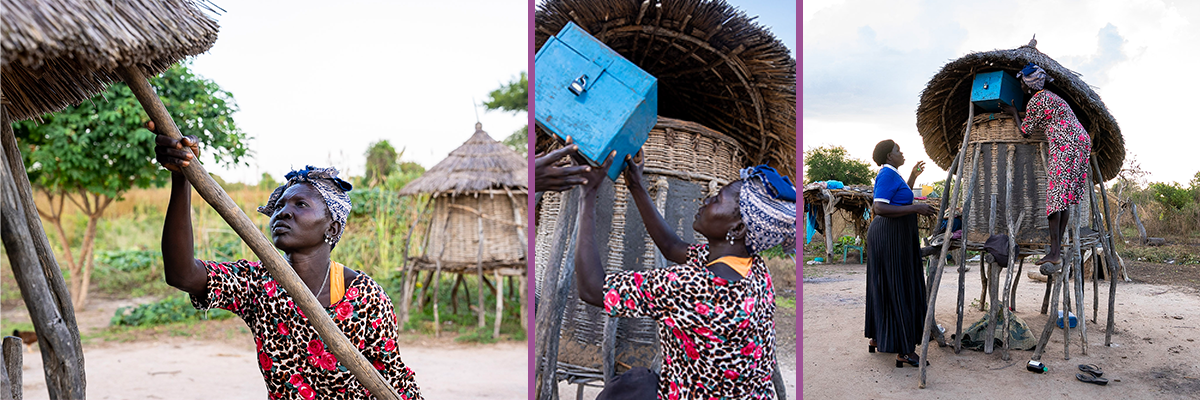 A Savings Group in South Sudan stores its lockbox of savings in the center of the village