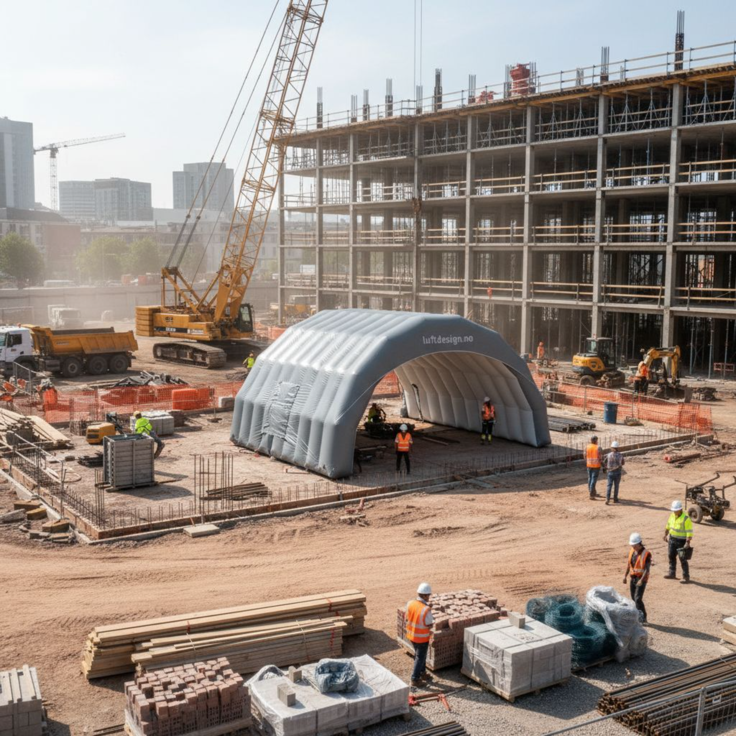 overtrykks byggtelt snitt tak